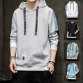 Men's casual loose fit hooded top in polyester, black colour option, front view