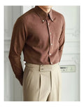 Men's pure color artistic lazy trendy shirt in cotton blend, brown, front view