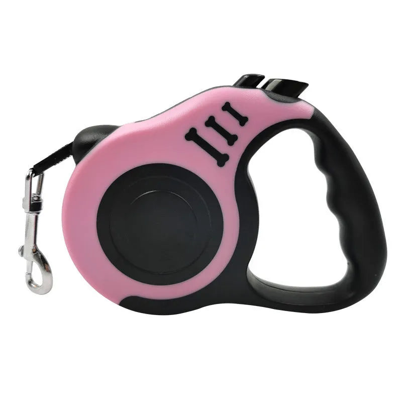 Pet dog automatic retractable leash with bone print pattern, nylon strap, and plastic housing