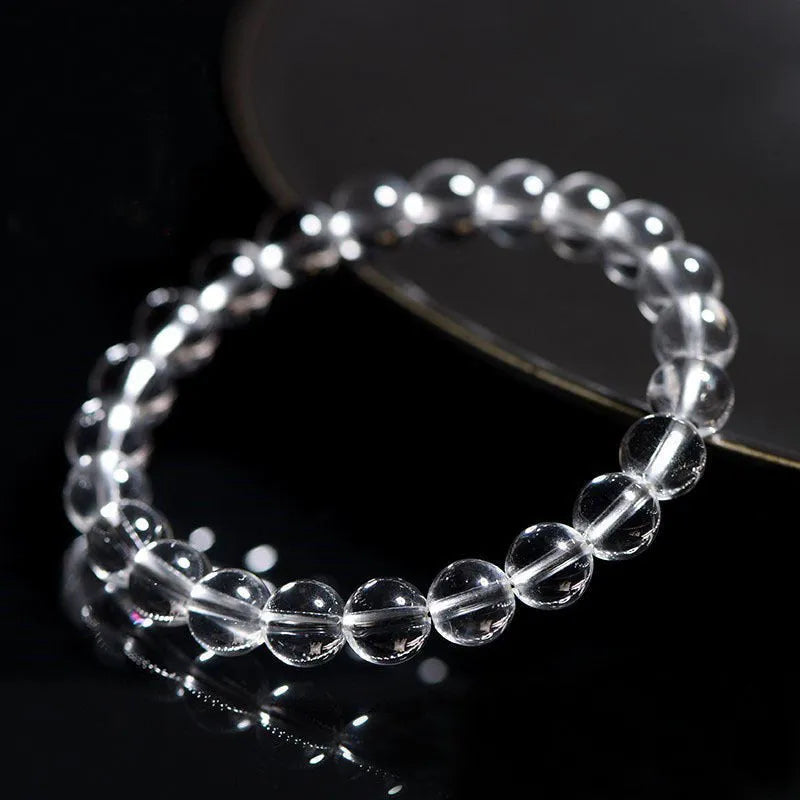 Natural Donghai old mine white crystal round bead bracelet in single circle style with 6mm to 14mm options