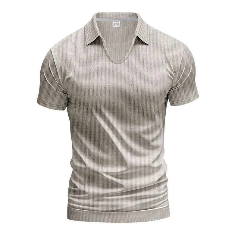 Men's casual V-neck loose fit short sleeve t-shirt in cotton blend fabric shown in multiple colour options