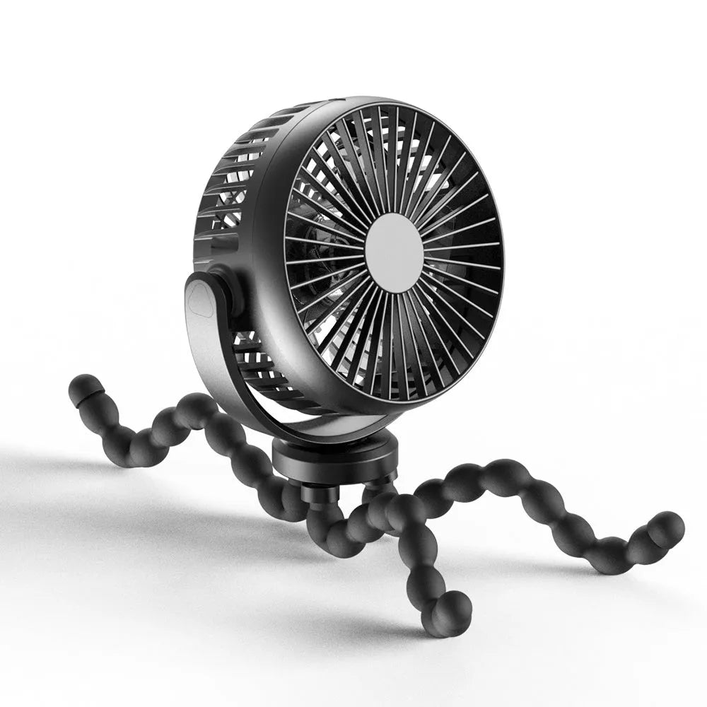 HOMEFISH F2 portable fan with automatic head shake, LED light, and removable mounting bracket.