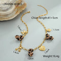 Women's stainless steel necklace with leopard pendant, heart and flower details, adjustable 41-50cm length