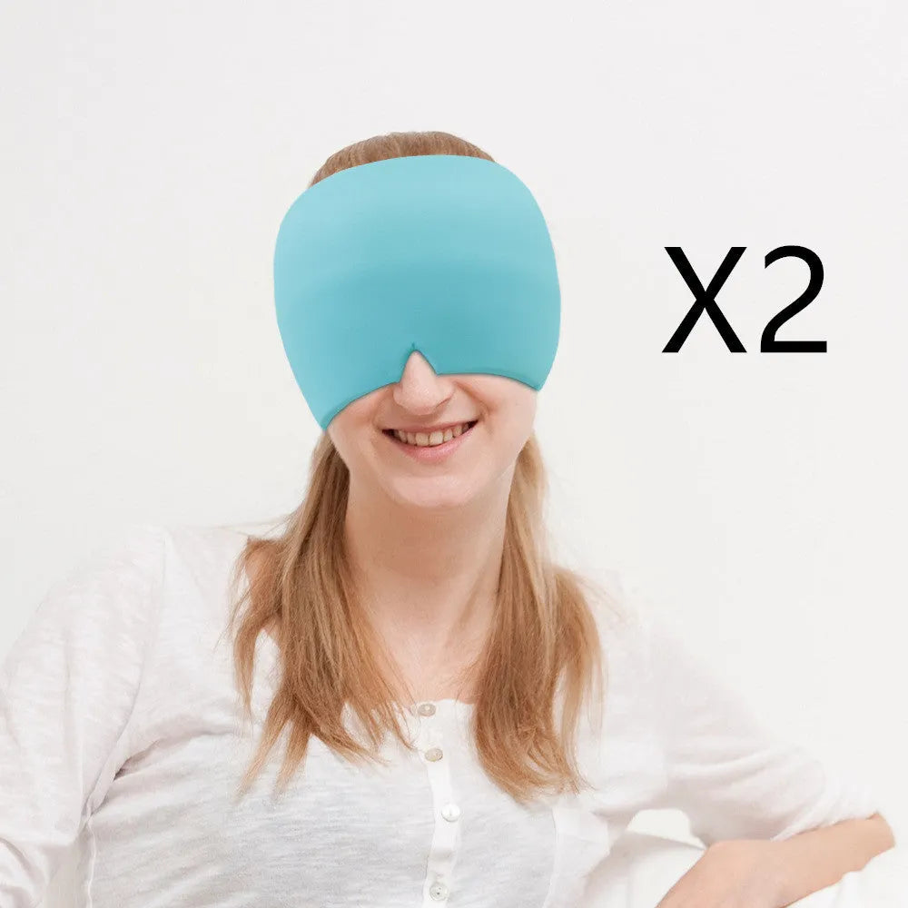 Black elastic cloth gel eye mask for headache relief measuring 22cm by 17cm
