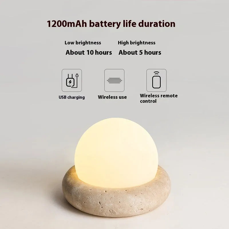 Cream coloured remote control bedside night lamp with 15.5cm diameter