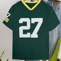Green and red loose fit cotton T-shirt with white contrast digital letter printing