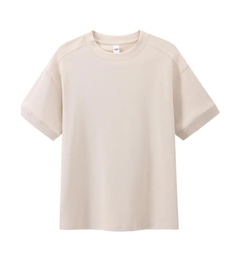 Breathable pique short-sleeved cotton T-shirt in loose fit, solid colour, summer wear