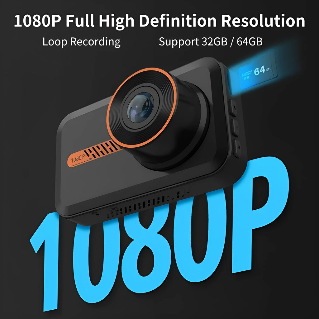 ThiEYE front and rear dash cam with 3-inch screen mounted on car windscreen