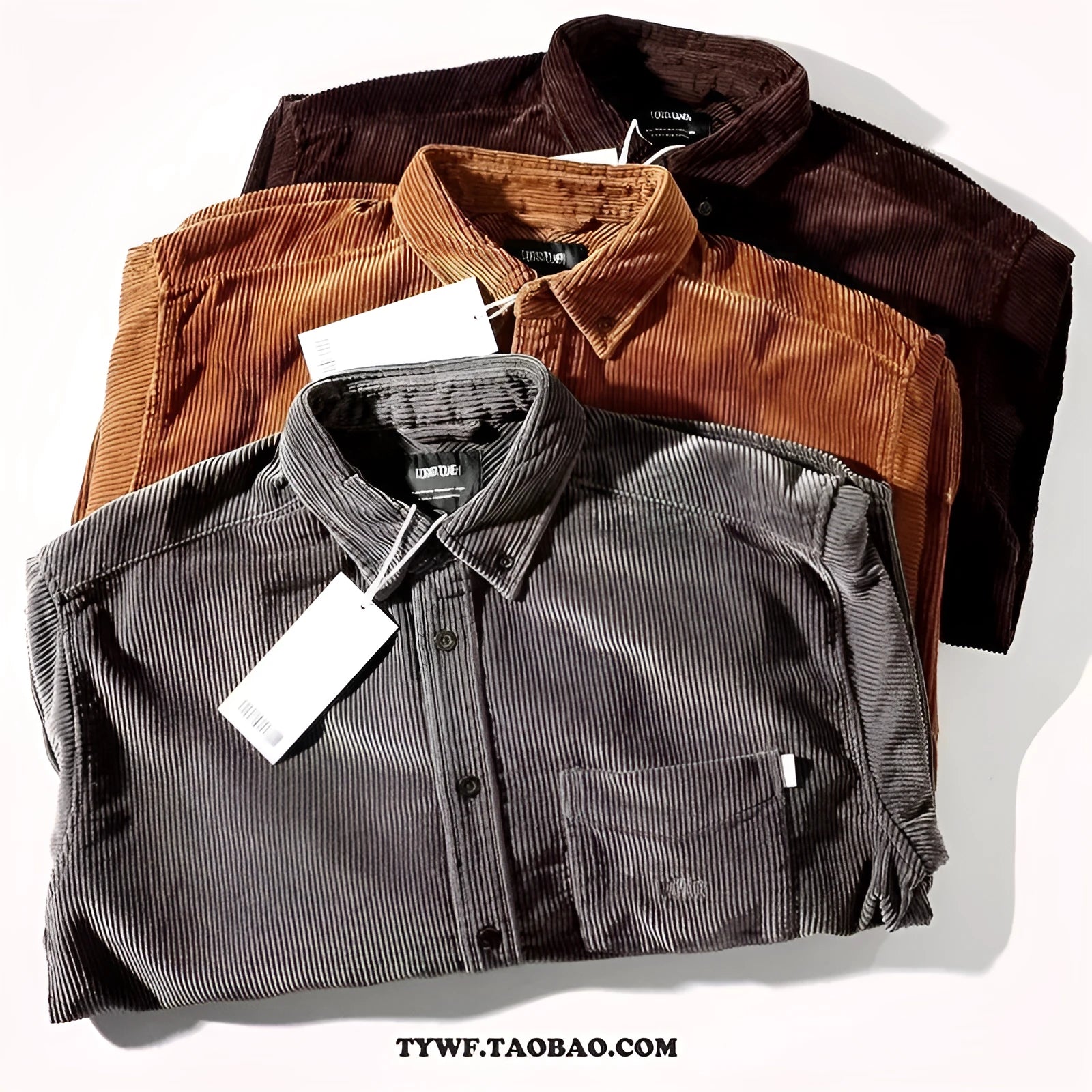 Long sleeve corduroy shirt in caramel colour with Japanese Hong Kong style loose fit