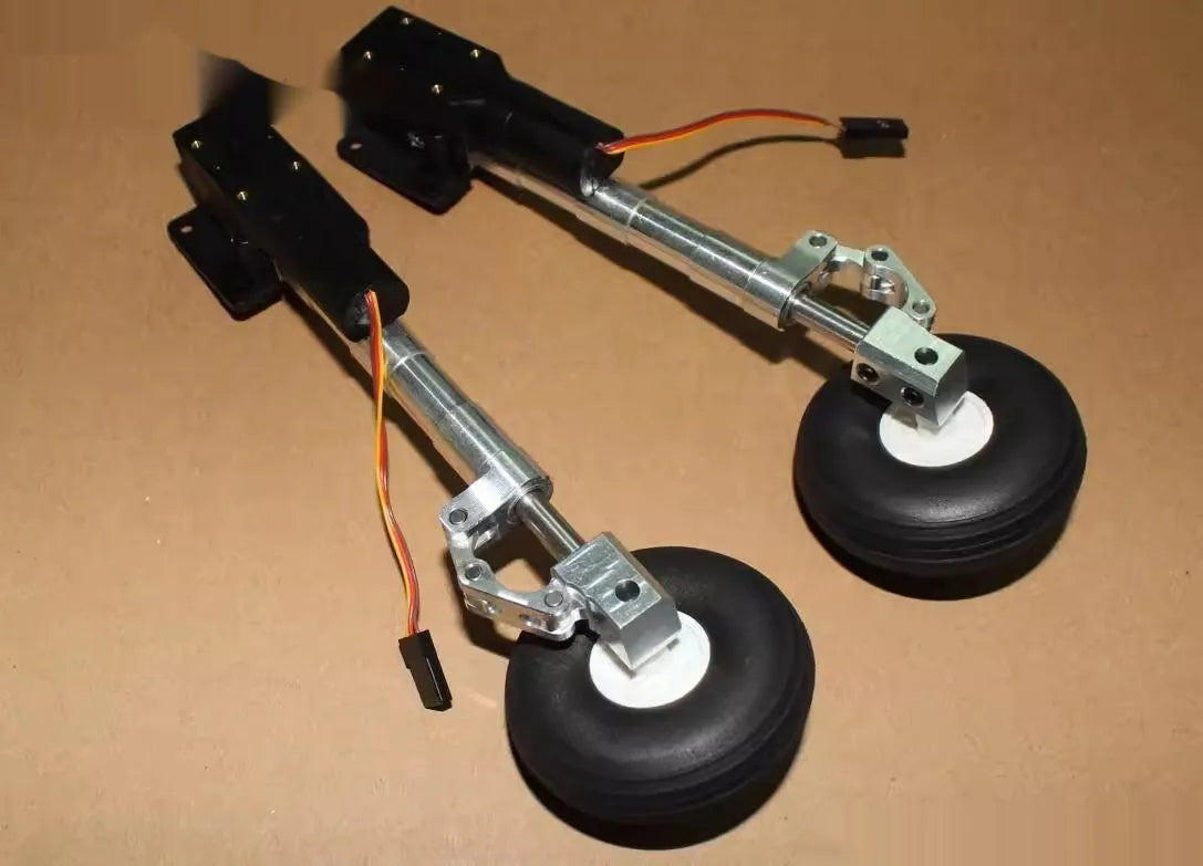 Retractable inclined kneeling damping shock-absorbing alloy landing gear for electric toy aircraft with multiple wheel options