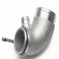 Modified plus-sized 90 degree automotive turbine pipe in aluminium alloy for lateral engine positioning