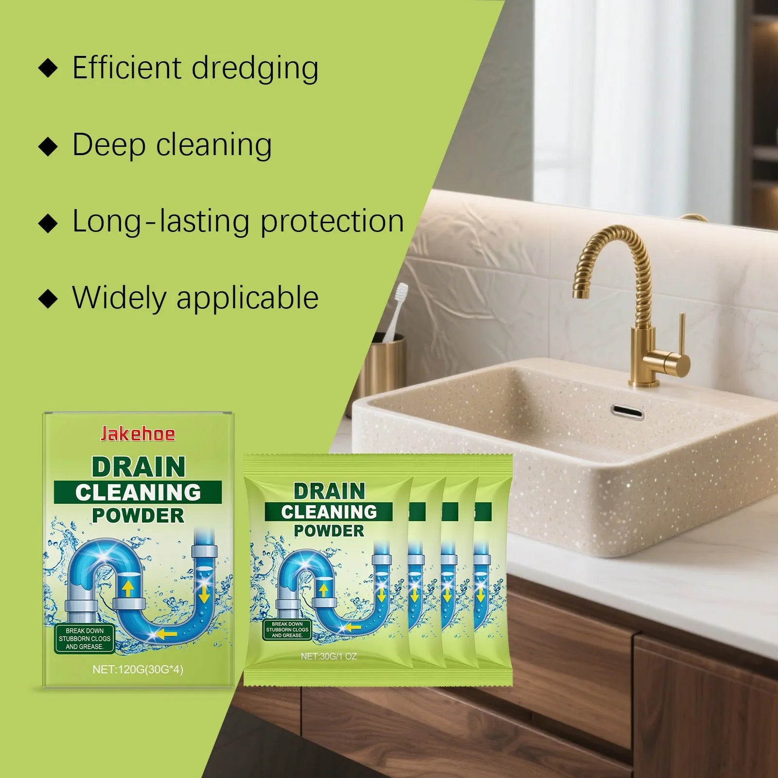 120g container of drain cleaning powder for sinks and basins