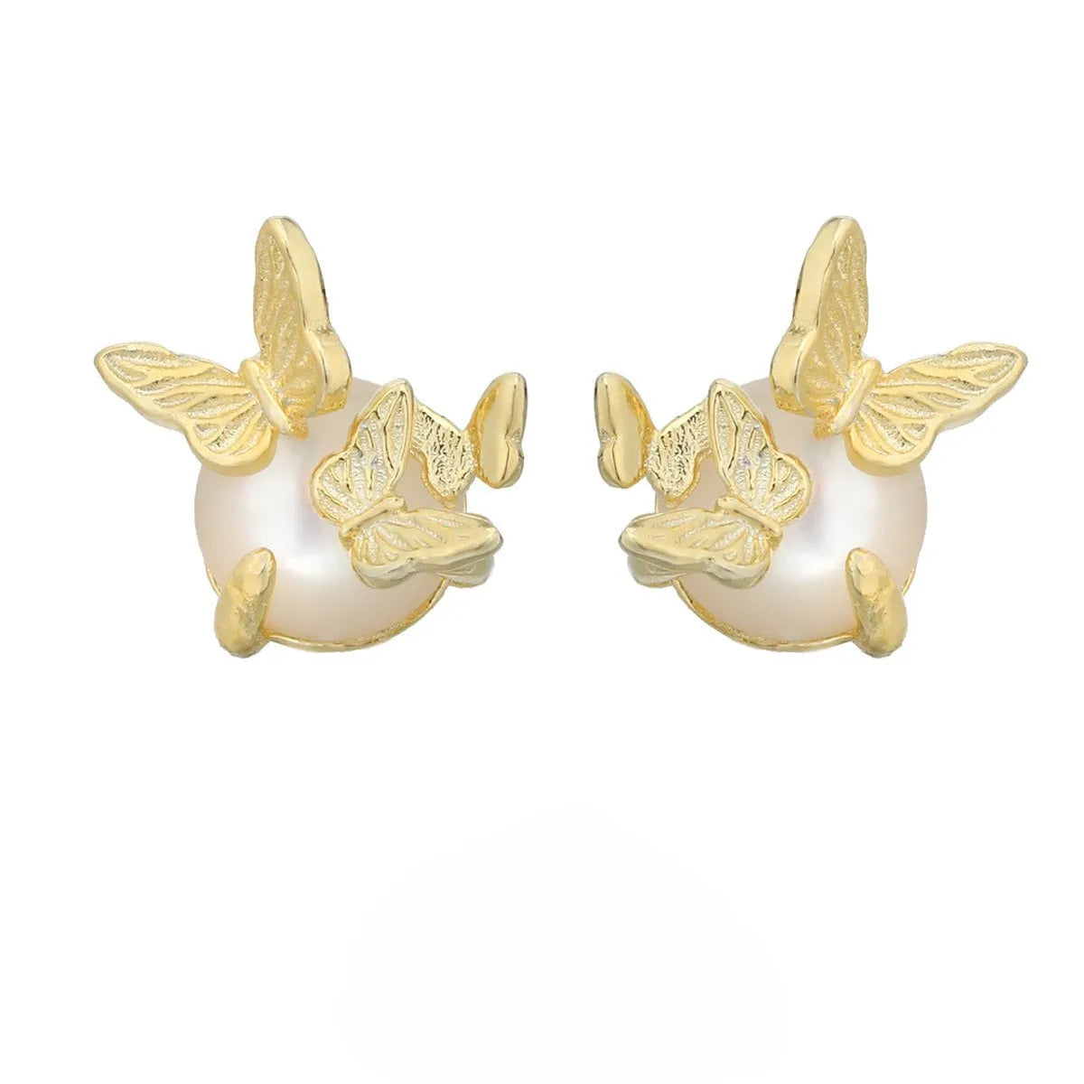 Women's 925 silver butterfly ear studs with electroplated gold or white gold colour finishes