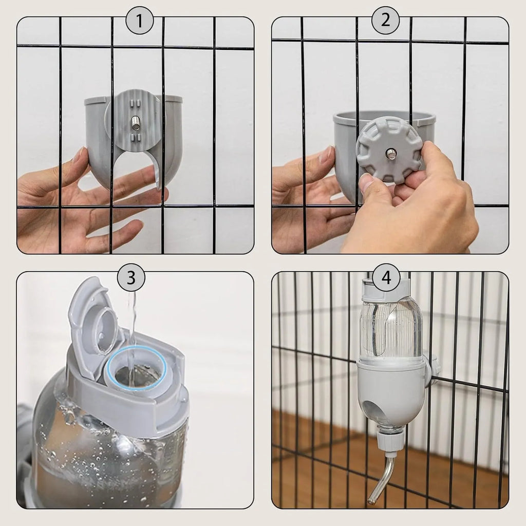 Blue small animal cage water bottle with 360° rotatable nozzle and mounting bracket