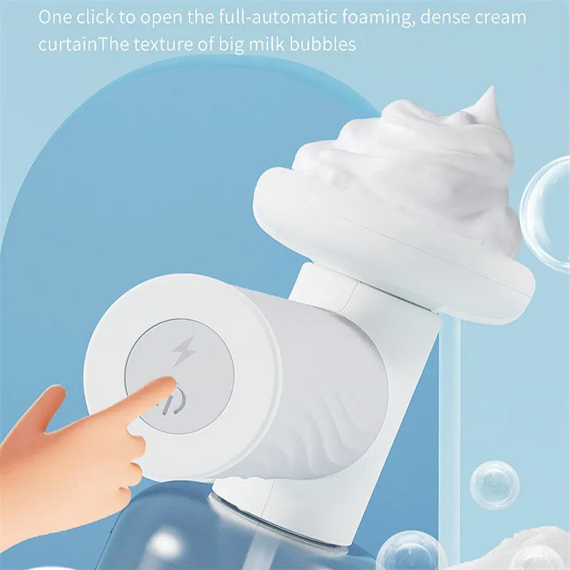 Automatic foaming dog bath brush with soap dispenser and silicone bristles on a white background