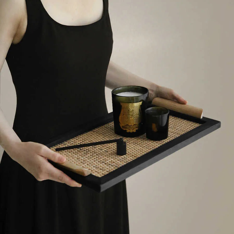 Pine wooden dining tray with compartments shown in large and small size options.
