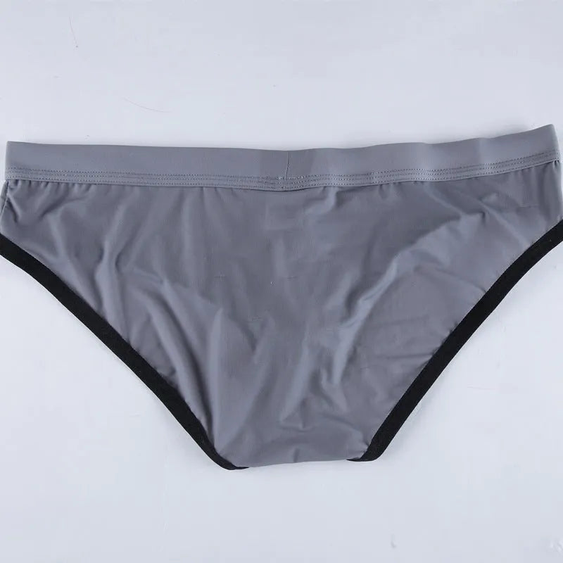 Men's ice silk bazooka briefs in multiple colours showing quick-drying fabric and bullet separation design