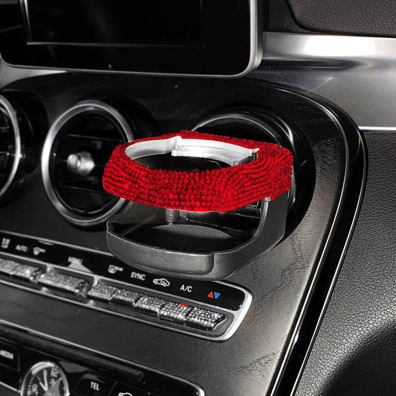 Diamond decorated car air vent mounted cup holder in choice of seven colours