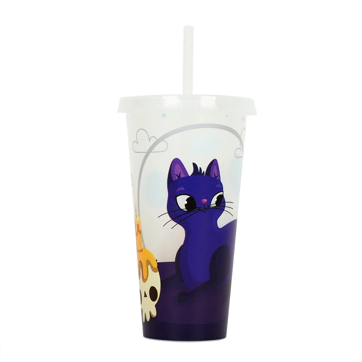 720ml Halloween themed luminous plastic straw cup with cylindrical design and 17.5cm height