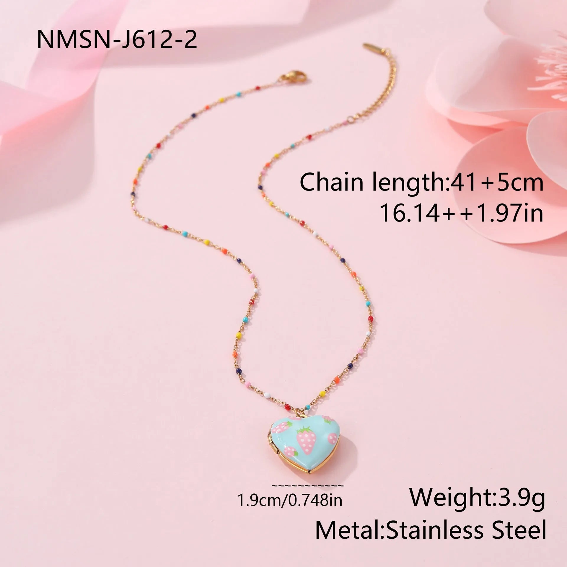 Women's stainless steel necklace with fruit pendant designs in gold plating on adjustable chain