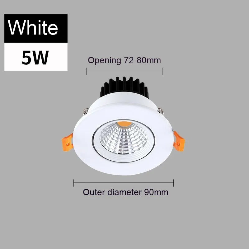 Modern recessed aluminium LED ceiling spotlight with three colour variable light settings.