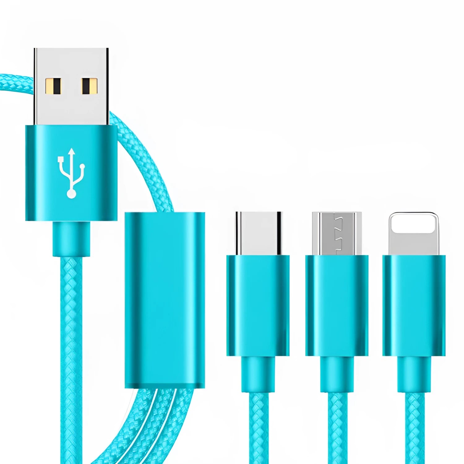 Three-in-one mobile phone charging cable with Micro USB interface in multiple colour options