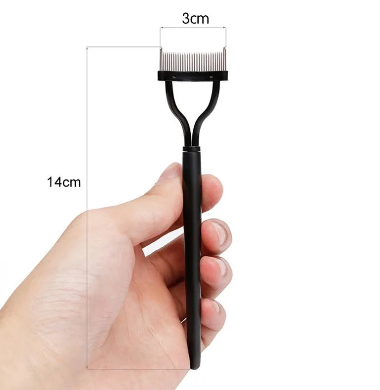 Collapsible steel needle eyelash comb with eyebrow brush, 3x14cm, portable beauty tool
