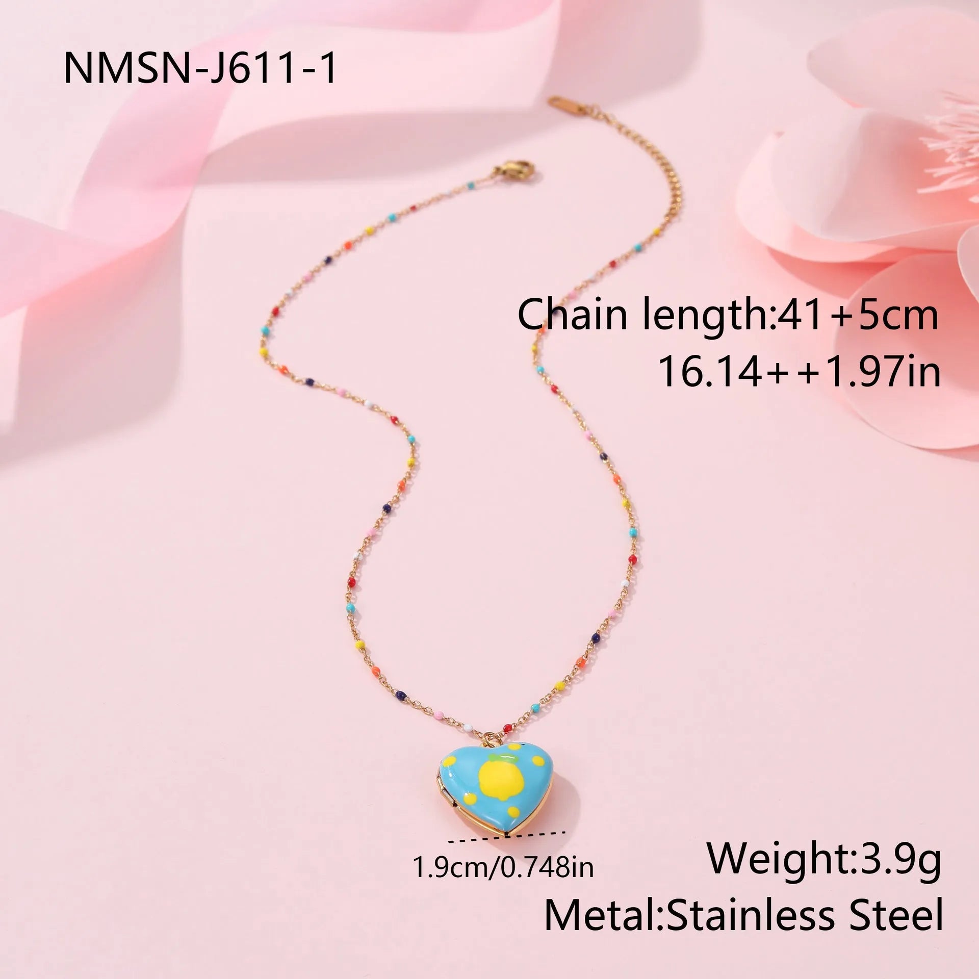 Women's stainless steel necklace with fruit pendant designs in gold plating on adjustable chain