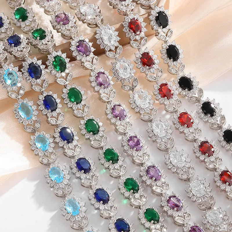 Women's zircon bracelet with electroplated finish in environmentally friendly alloy showing colour options