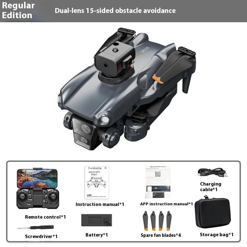 P25 dark blue dual lens brushless drone with 540° obstacle avoidance and GPS return