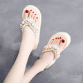 Women's high-heeled flip-flops with cotton cloth upper in black and beige colour options