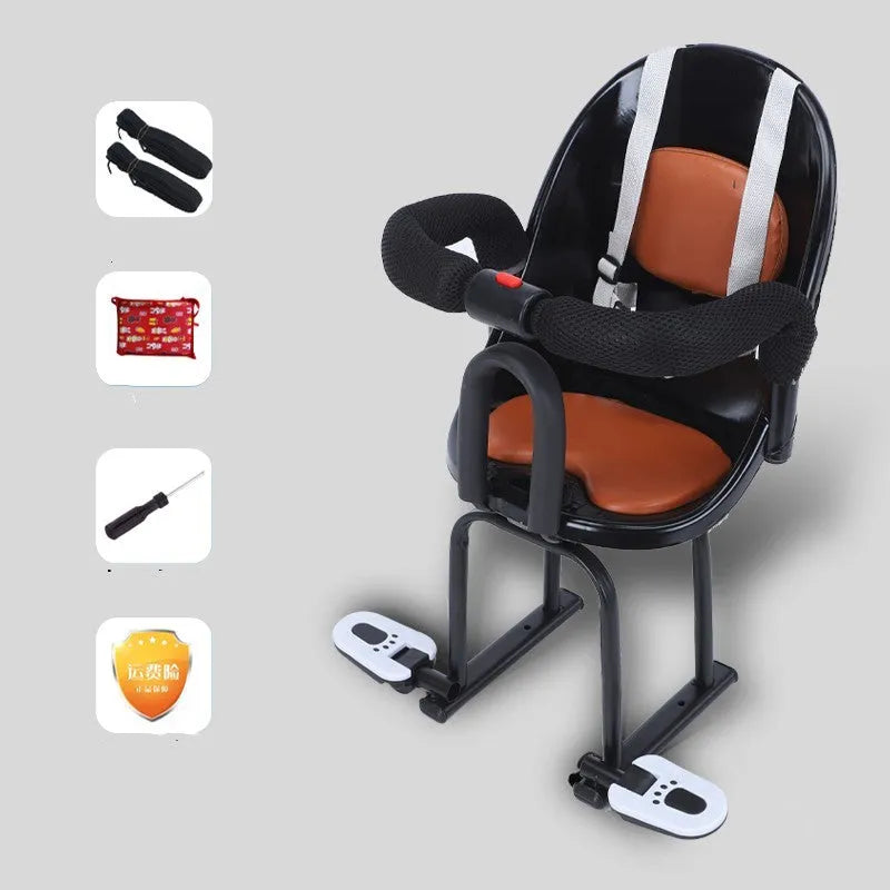 High carbon steel front safety seat for children's battery scooter in black colour
