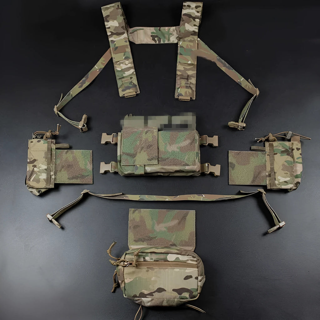 Multifunctional expandable breathable chest mount vest in Cordura fabric with side straps, one size unisex design