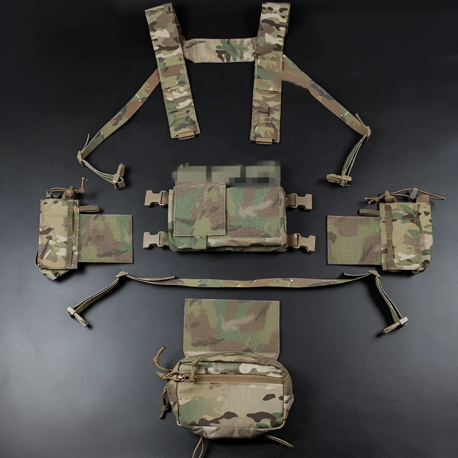 Multifunctional expandable breathable chest mount vest in Cordura fabric with side straps, one size unisex design