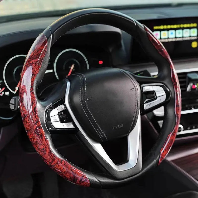 Peach wood grain artificial leather steering wheel sleeve for 38cm diameter car wheels
