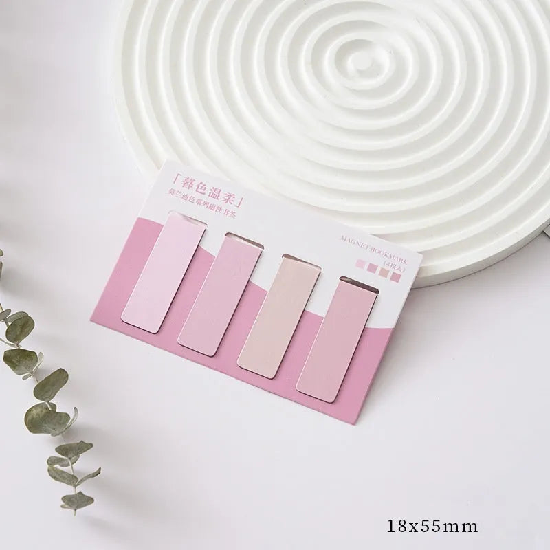 Set of four miniature magnetic bookmarks in Morandi colour blocks: soft evening breeze, lanshan breeze, gentle twilight, quiet distance.