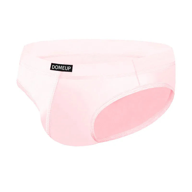 Men's seamless low-waist briefs in black, white, and pink solid colours