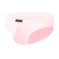 Men's seamless low-waist briefs in black, white, and pink solid colours