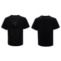 Polyester men's short sleeve t-shirt with hollow out V-neck in drum black