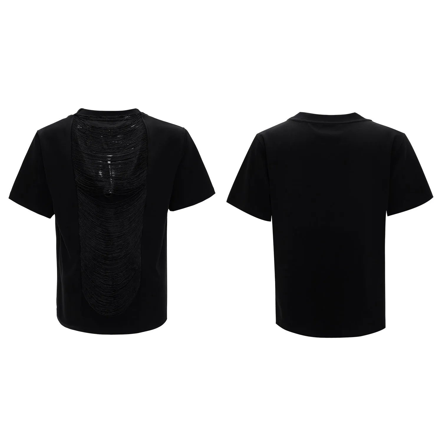 Polyester men's short sleeve t-shirt with hollow out V-neck in drum black