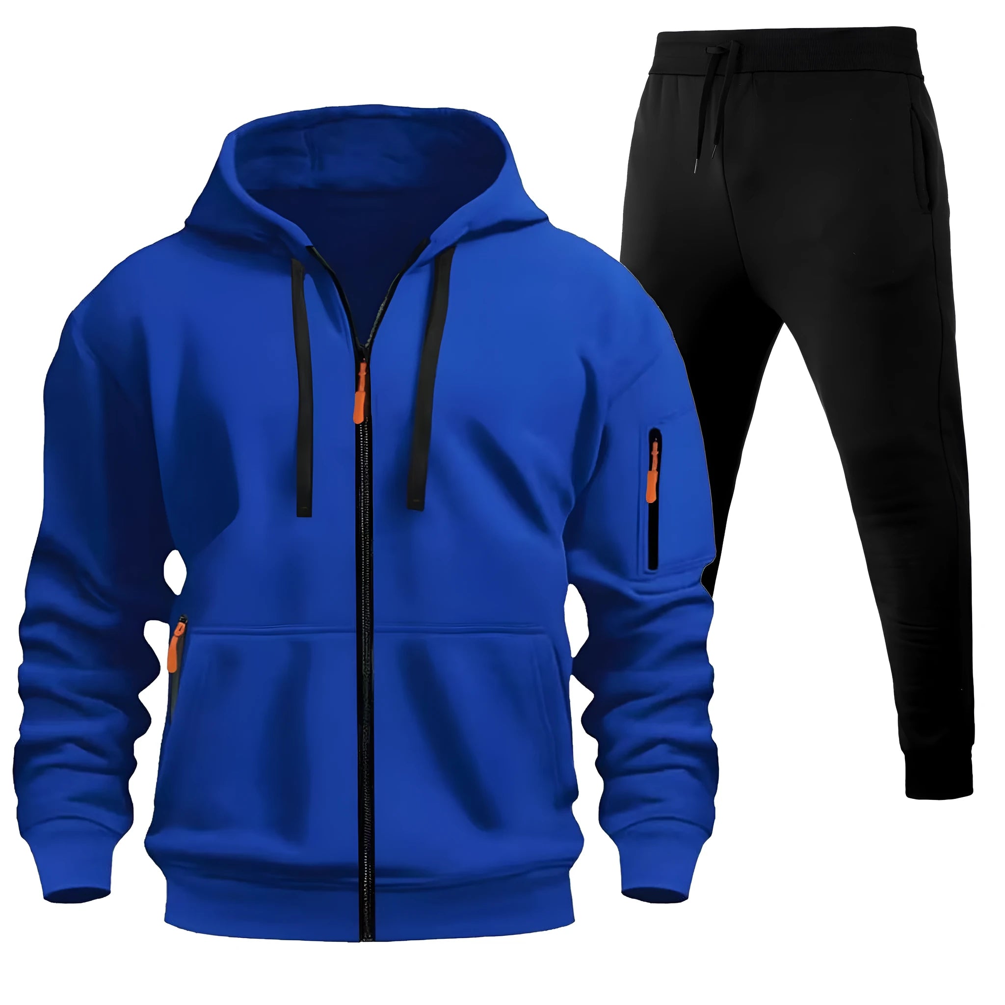 Men's zip-up hoodie set with multiple pockets and wool lining in camel colour