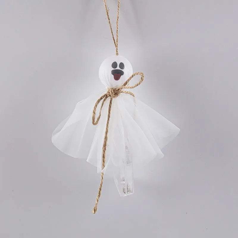 Halloween ghost themed LED string lights with colourful beads for battery-powered party decoration