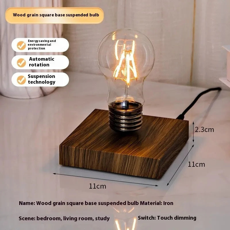 Iron art suspension bulb desktop lamp on wood grain base