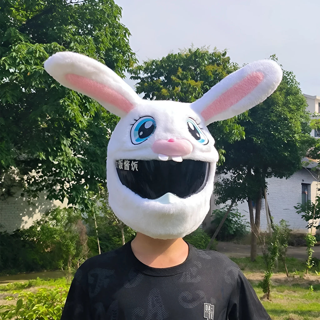 White rabbit head decorative cover for electric motorcycle helmet with long ears