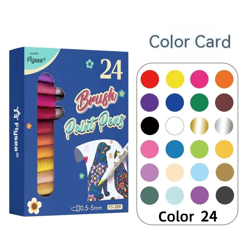 Set of soft-head gouache marker pens in various colours for hand painting and card making.