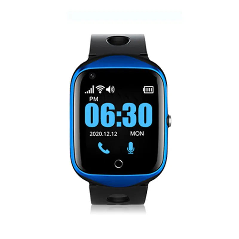 Square screen GPS tracking watch for elderly with SOS button and silicone strap in three colour options