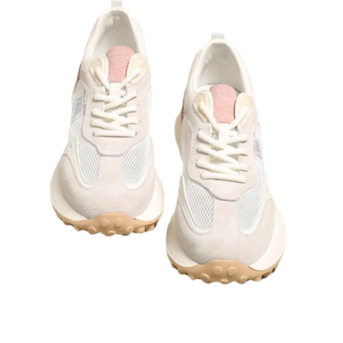 Women's grey and pink retro sneakers with mesh lining and rubber sole in low-top design