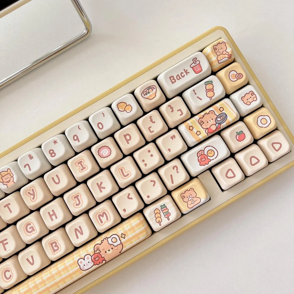 Rabbit Bear Restaurant themed mechanical keyboard keycap set with 140 PBT plastic keycaps