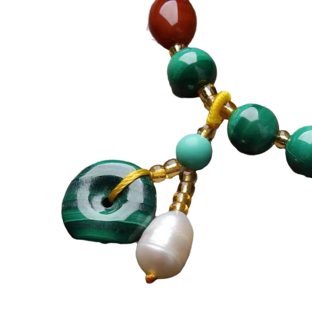 Natural green malachite and red agate barrel bead bracelet with approximately 7-8mm beads