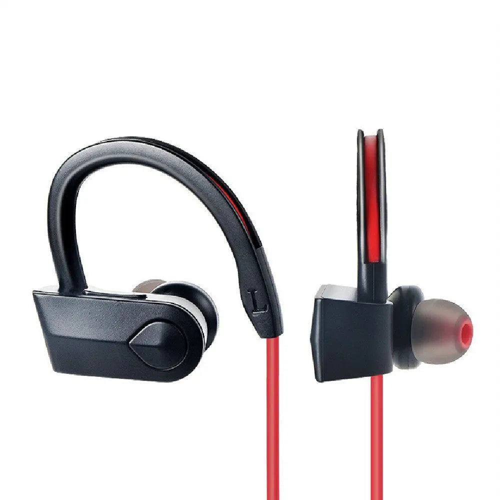 Wireless neck mounted Bluetooth earphones in black colour with USB charging cable